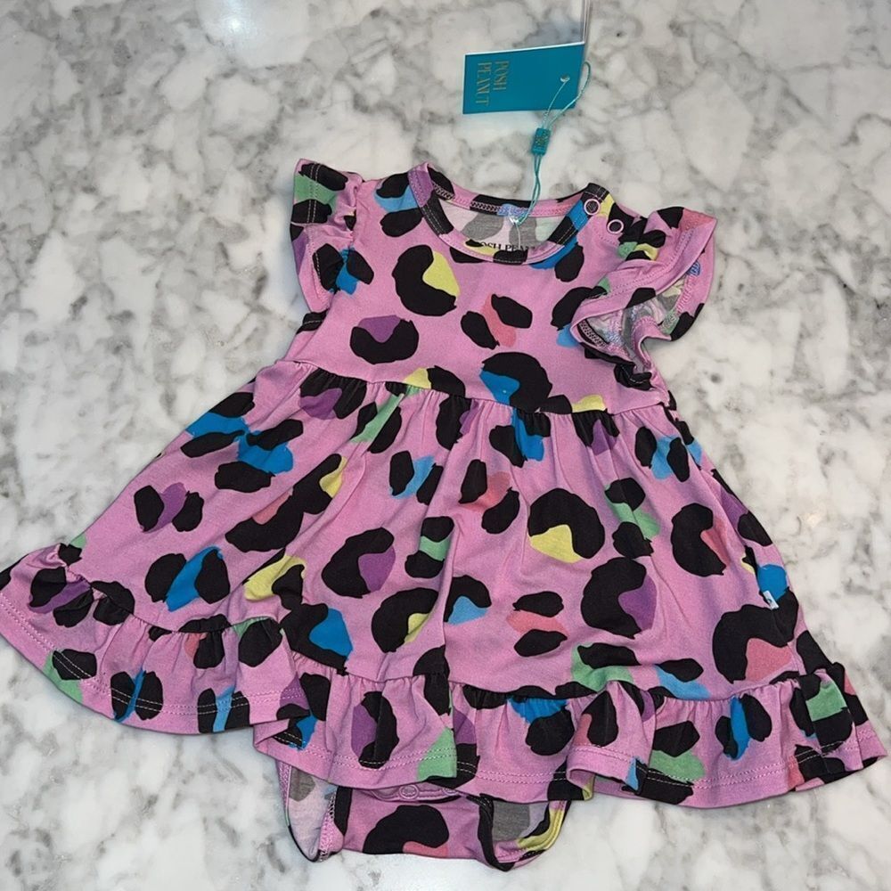 NWT POSH PEANUT LEOPARD RUFFLED BODYSUIT DRESS